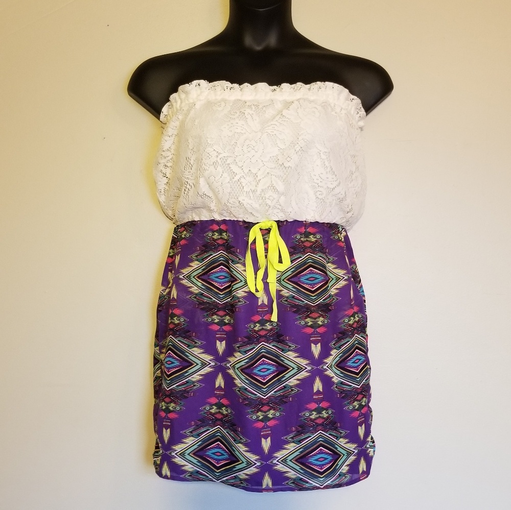Unity triangle crochet strapless mini dress